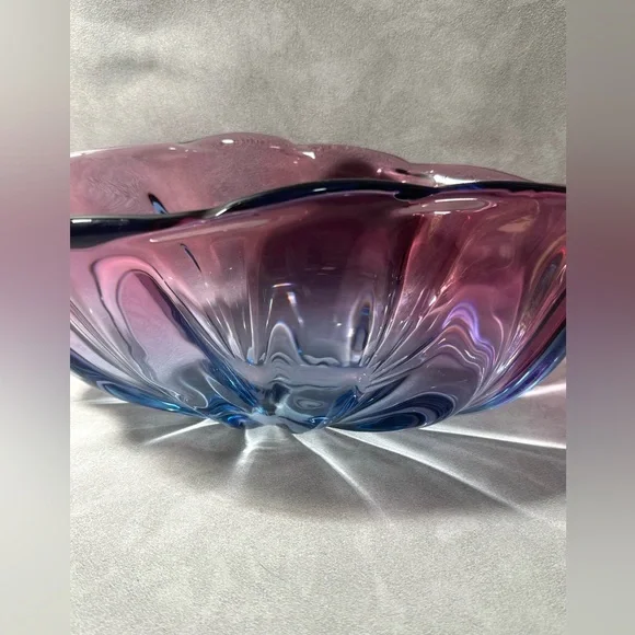 Mid-Century Modern Art Glass Bowl Purple Pink 17”